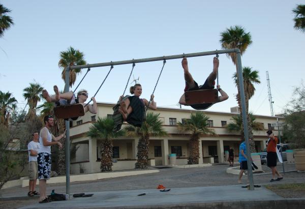 Students on a swing set