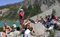 Students on hillslope listening to lecture by Ray Kostaschuk